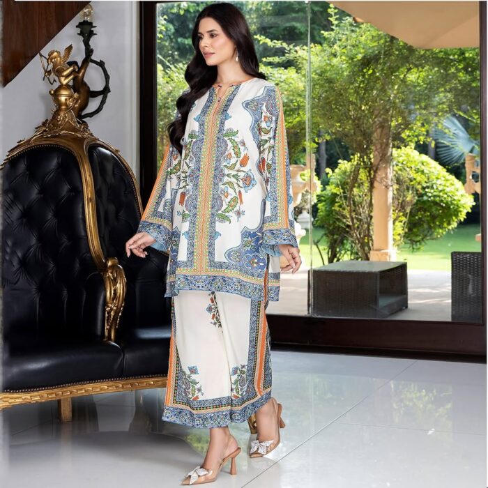 Imported Dubai Silk Co-Ord Set for Women, available in multiple sizes (34-50), featuring stylish top and pants, perfect for a chic look.
